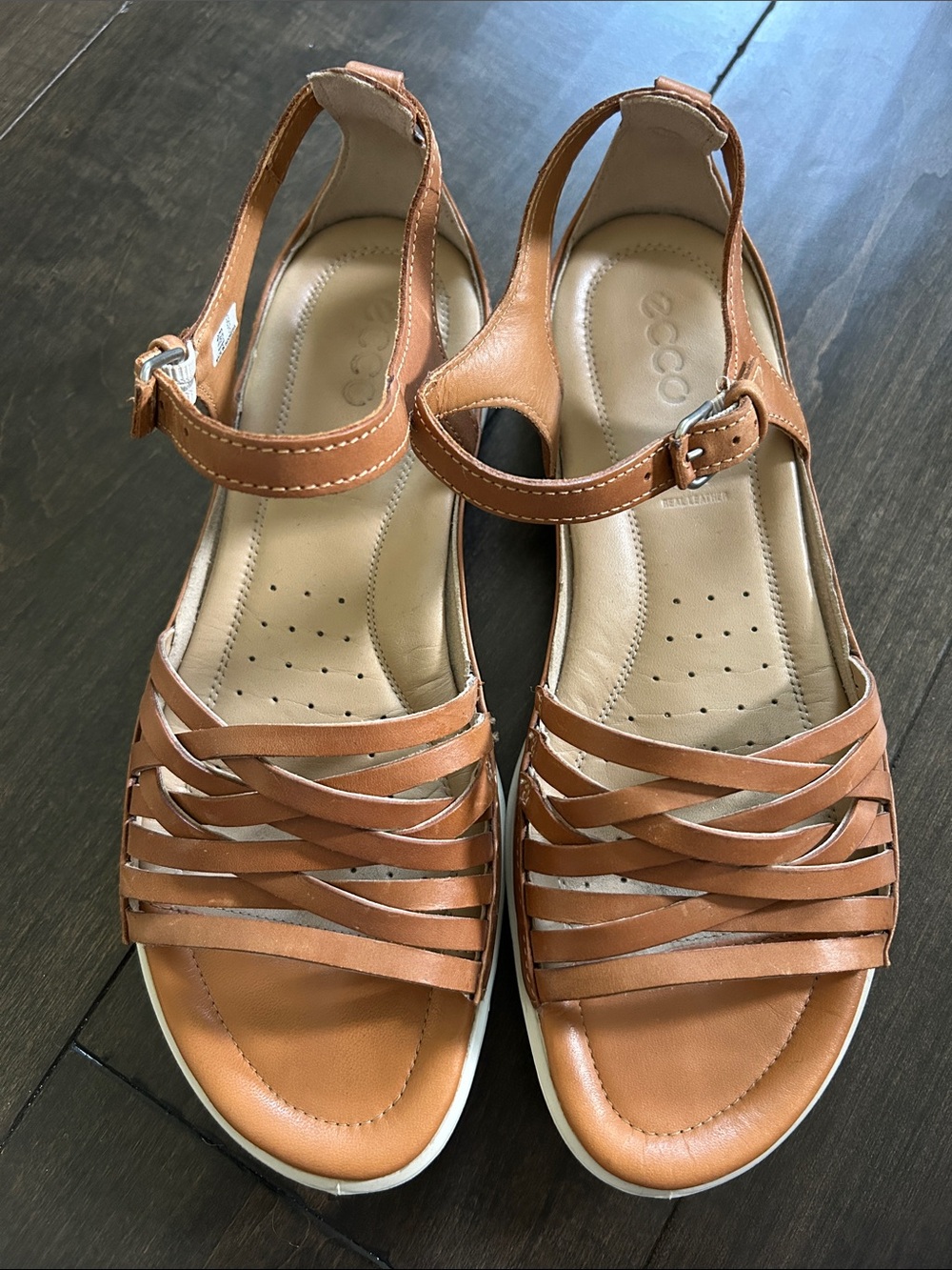 Ecco Women's Cognac Leather Strappy Slingback Sandals
